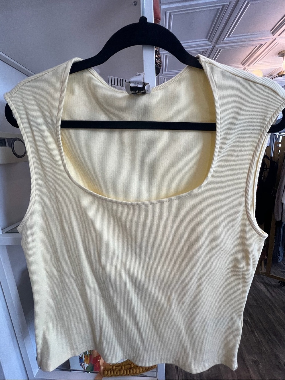Maeve Ribbed Square-Neck Tank Top in Pale Yellow
